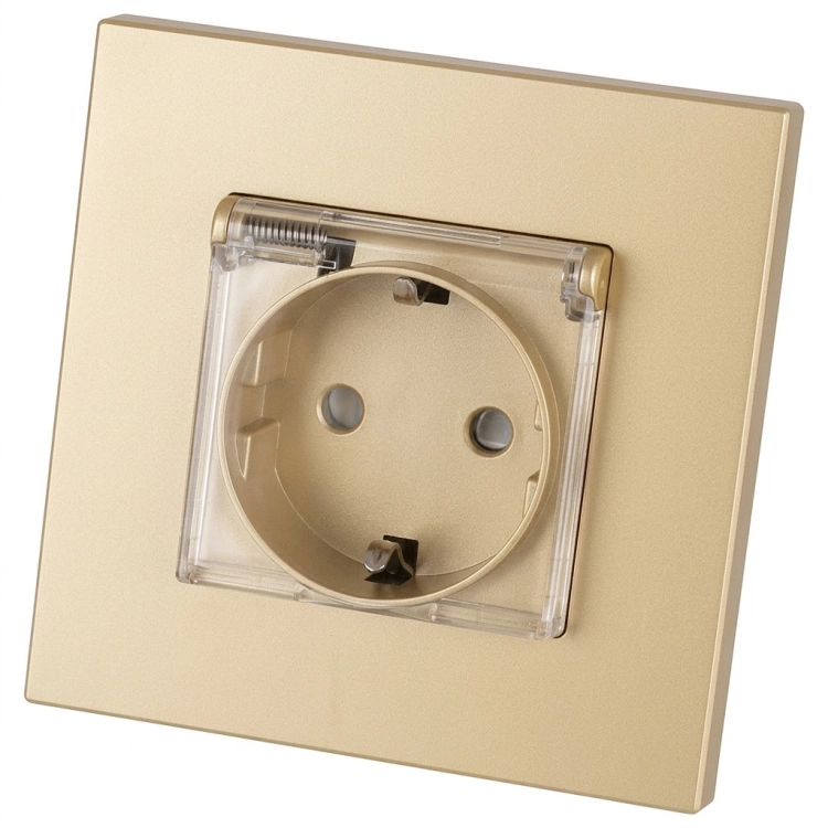 Steckdose Kunststoff LINEA Mit Klappdeckel Schuko Mit Schutzkontakt Ohne Erdungsstift Gold MIUUN