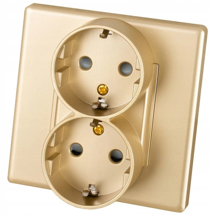 Doppelsteckdose Schuko Mit Erdung Ohne Erdungsstift Gold Set Mit PVC-Rahmen