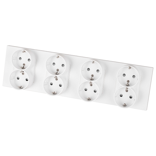 Vierfachsteckdose Kunststoff LINEA Schuko Weiß Vierfachrahmen Und 4 X Steckdose