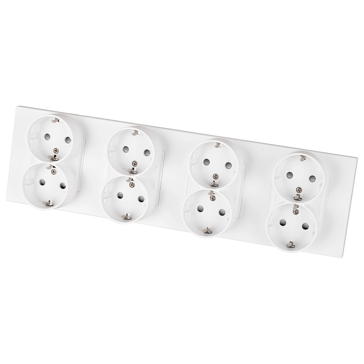 Vierfachsteckdose Kunststoff LINEA Schuko Weiß Vierfachrahmen Und 4 X Steckdose