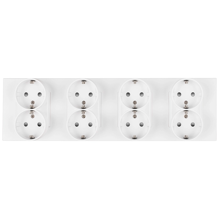 Vierfachsteckdose Kunststoff LINEA Schuko Weiß Vierfachrahmen Und 4 X Steckdose