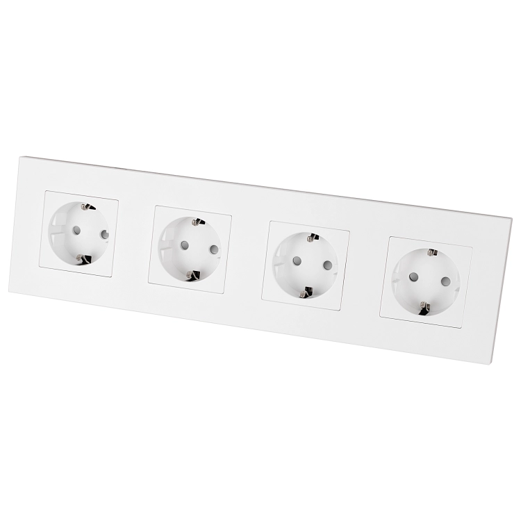 Vierfachsteckdose Kunststoff LINEA Schuko Weiß Vierfachrahmen Und 4 X Steckdose
