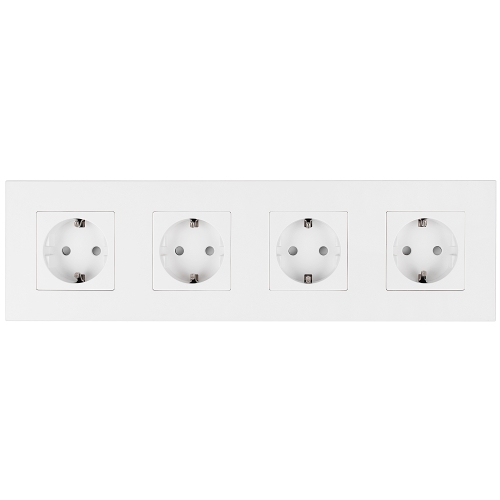 Vierfachsteckdose Kunststoff LINEA Schuko Weiß Vierfachrahmen Und 4 X Steckdose
