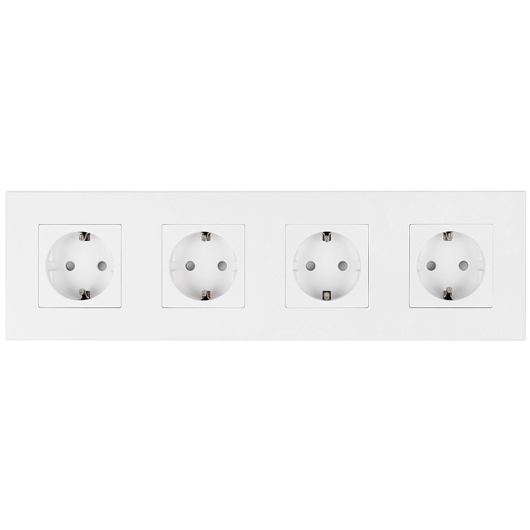 Vierfachsteckdose Kunststoff LINEA Schuko Weiß Vierfachrahmen Und 4 X Steckdose