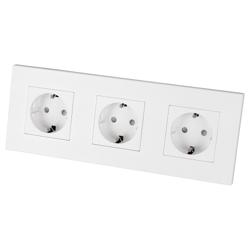 Dreifachsteckdose Kunststoff LINEA Weiß Schuko Dreifachrahmen Und 3 X Steckdose