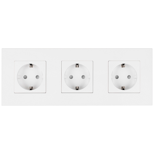 Dreifachsteckdose Kunststoff LINEA Weiß Schuko Dreifachrahmen Und 3 X Steckdose