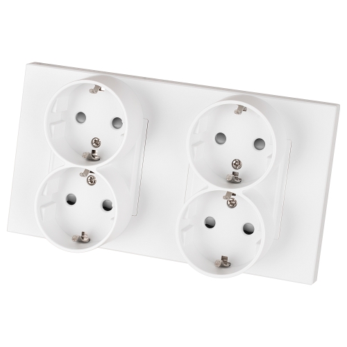 Vierfachsteckdose Kunststoff LINEA Schuko Weiß Und Doppelrahmen 2 X Steckdose