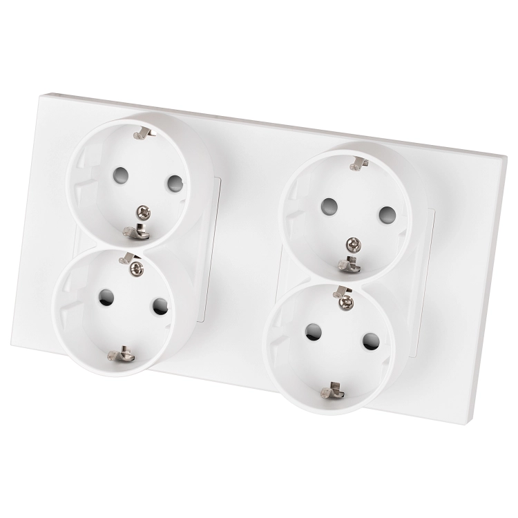 Vierfachsteckdose Kunststoff LINEA Schuko Weiß Und Doppelrahmen 2 X Steckdose