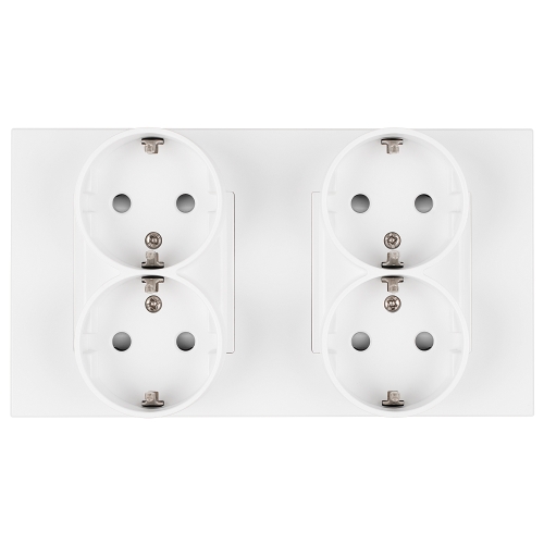 Vierfachsteckdose Kunststoff LINEA Schuko Weiß Und Doppelrahmen 2 X Steckdose