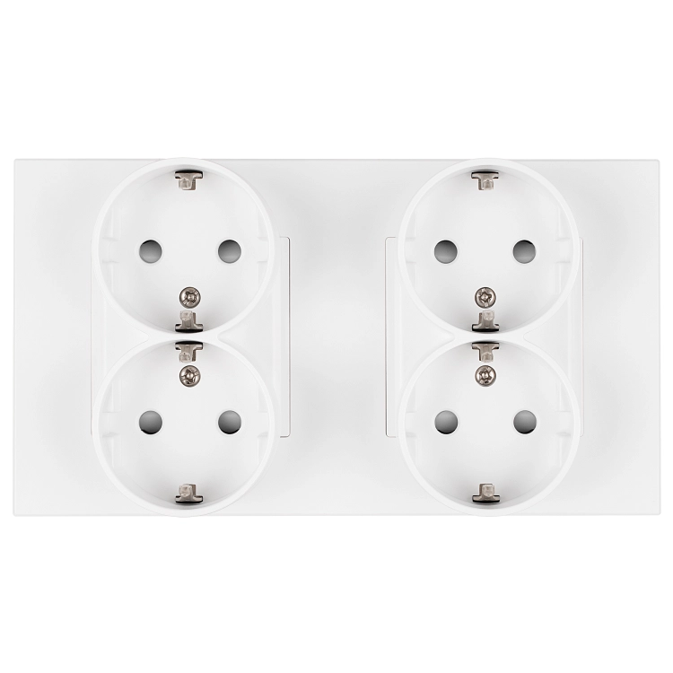 Vierfachsteckdose Kunststoff LINEA Schuko Weiß Und Doppelrahmen 2 X Steckdose