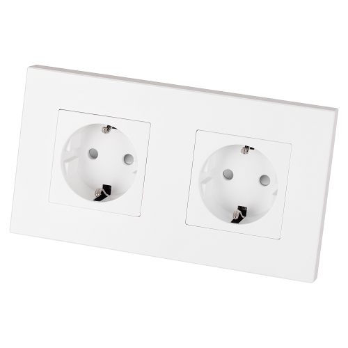 Doppelsteckdose Kunststoff LINEA Schuko Weiß Und Doppelrahmen 2 X Steckdose