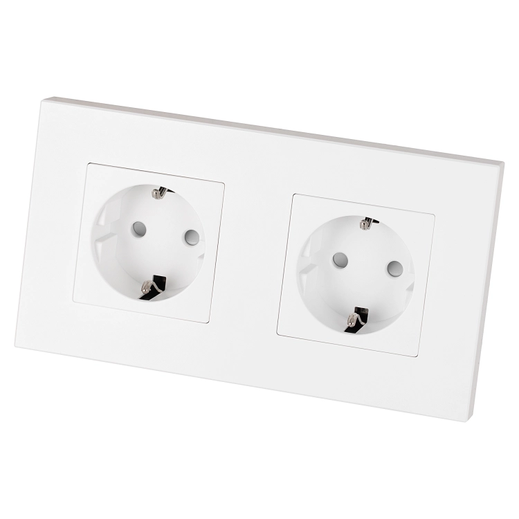 Doppelsteckdose Kunststoff LINEA Schuko Weiß Und Doppelrahmen 2 X Steckdose