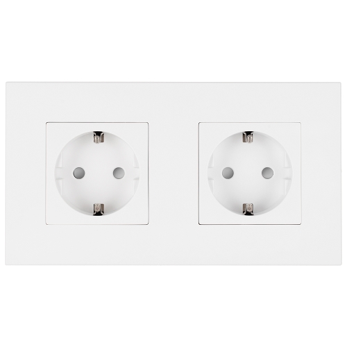 Doppelsteckdose Kunststoff LINEA Schuko Weiß Und Doppelrahmen 2 X Steckdose