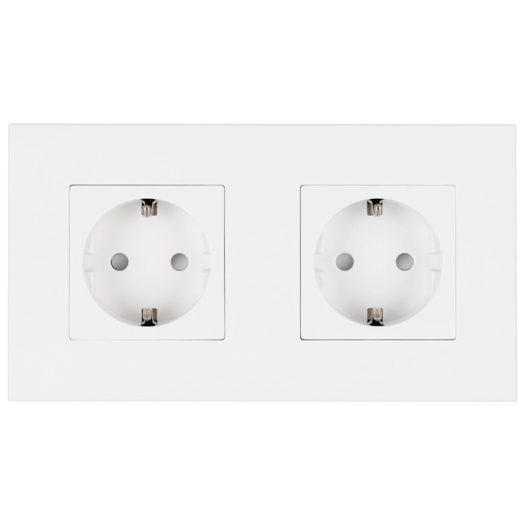 Doppelsteckdose Kunststoff LINEA Schuko Weiß Und Doppelrahmen 2 X Steckdose