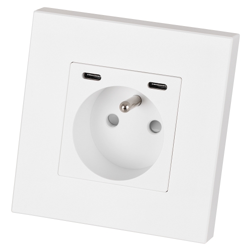 Steckdose Kunststoff LINEA + Doppelte USB-Ladesteckdose C+C 20W Weiß MIUUN