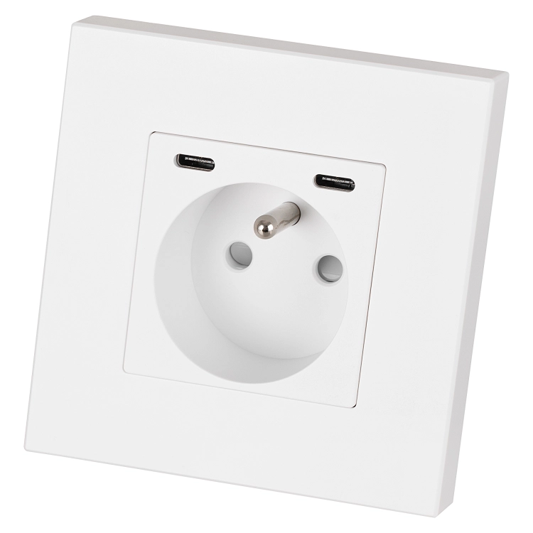 Steckdose Kunststoff LINEA + Doppelte USB-Ladesteckdose C+C 20W Weiß MIUUN