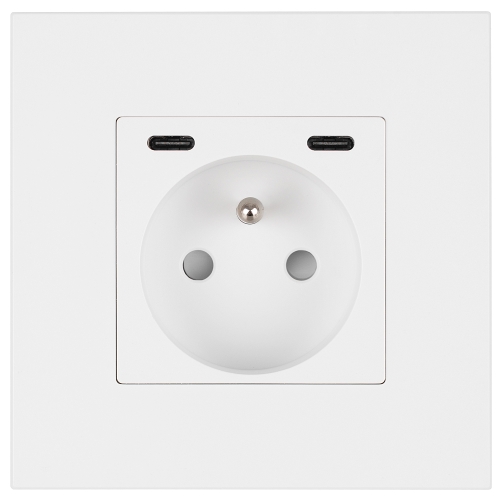 Steckdose Kunststoff LINEA + Doppelte USB-Ladesteckdose C+C 20W Weiß MIUUN