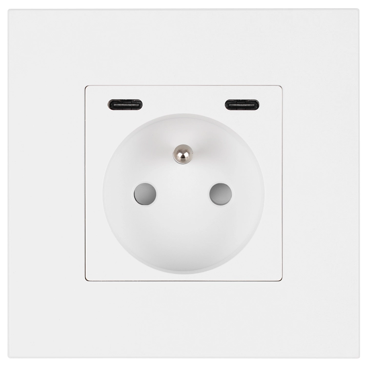 Steckdose Kunststoff LINEA + Doppelte USB-Ladesteckdose C+C 20W Weiß MIUUN