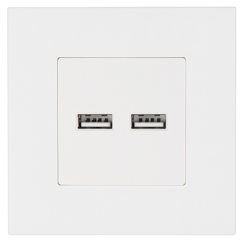 Doppelte USB-Ladesteckdose 3.1A Weiß Set Mit Kunststoffrahmen LINEA MIUUN
