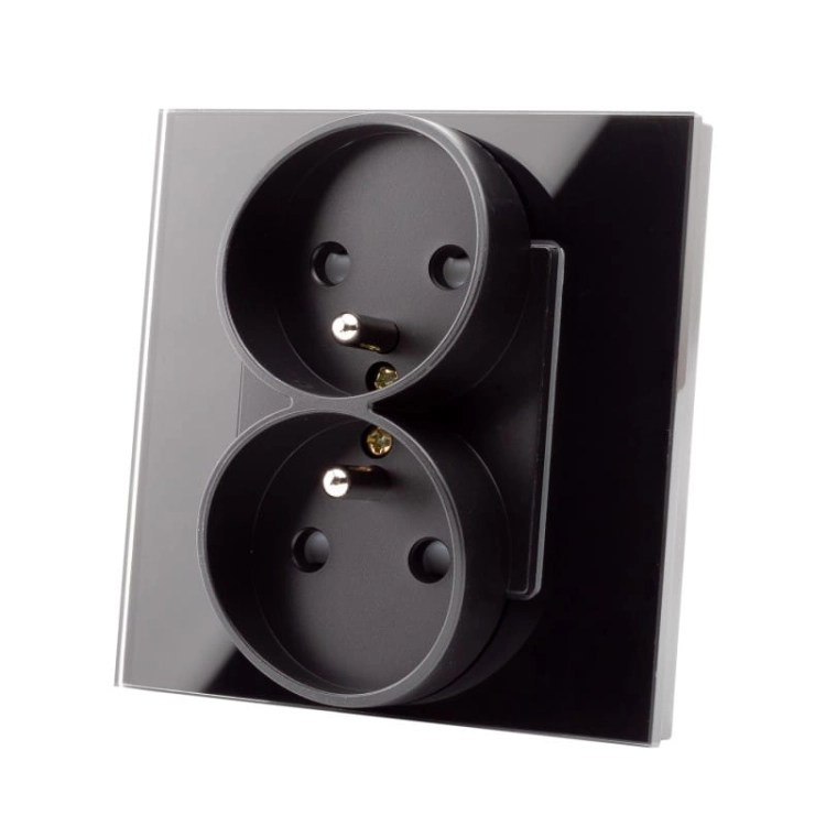 Doppelsteckdose Mit Erdungsstift Aus Glas Schwarz