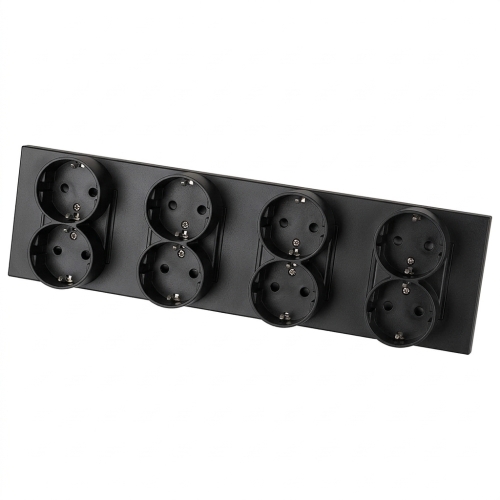Steckdose Vierfach Kunststoff LINEA Schuko Schwarz Vierfachrahmen Und 4 X Steckdose