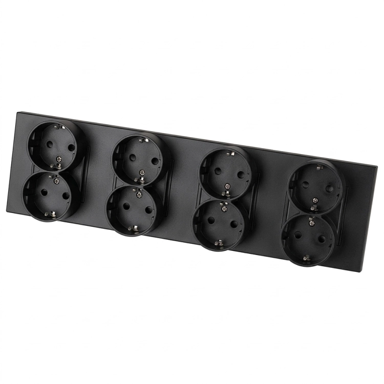 Steckdose Vierfach Kunststoff LINEA Schuko Schwarz Vierfachrahmen Und 4 X Steckdose