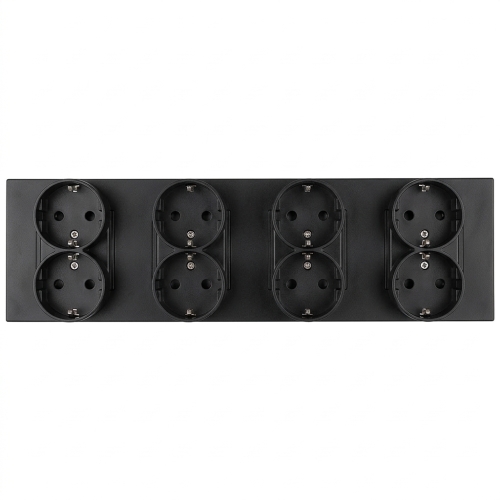 Steckdose Vierfach Kunststoff LINEA Schuko Schwarz Vierfachrahmen Und 4 X Steckdose