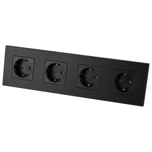 Steckdose Vierfach Kunststoff LINEA Schuko Schwarz Vierfachrahmen Und 4 X Steckdose
