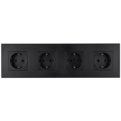 Steckdose Vierfach Kunststoff LINEA Schuko Schwarz Vierfachrahmen Und 4 X Steckdose