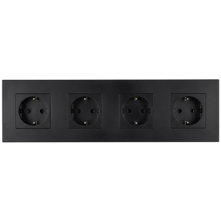 Steckdose Vierfach Kunststoff LINEA Schuko Schwarz Vierfachrahmen Und 4 X Steckdose