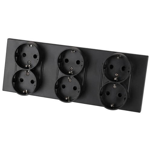 Steckdose Dreifach Kunststoff LINEA Schwarz Schuko Dreifachrahmen Und 3 X Steckdose