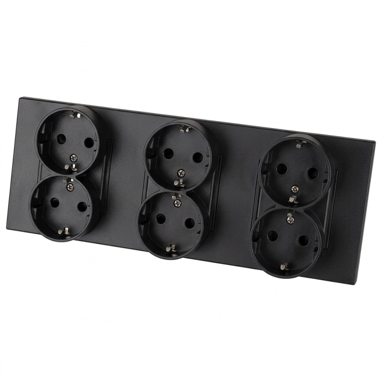 Steckdose Dreifach Kunststoff LINEA Schwarz Schuko Dreifachrahmen Und 3 X Steckdose