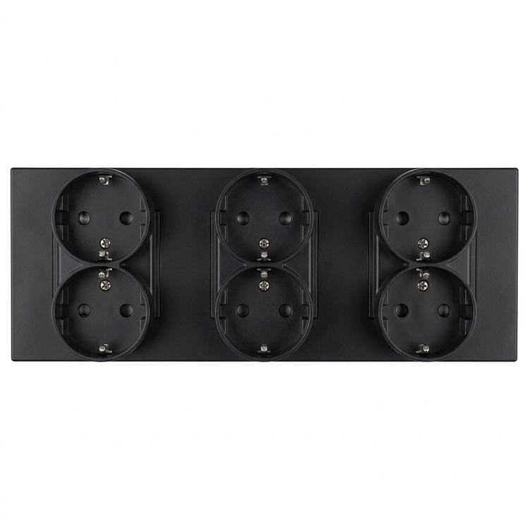 Steckdose Dreifach Kunststoff LINEA Schwarz Schuko Dreifachrahmen Und 3 X Steckdose