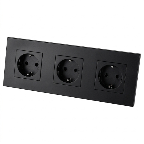 Steckdose Dreifach Kunststoff LINEA Schwarz Schuko Dreifachrahmen Und 3 X Steckdose