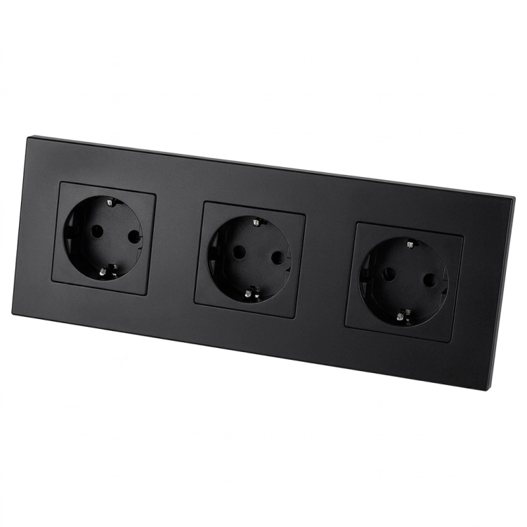 Steckdose Dreifach Kunststoff LINEA Schwarz Schuko Dreifachrahmen Und 3 X Steckdose