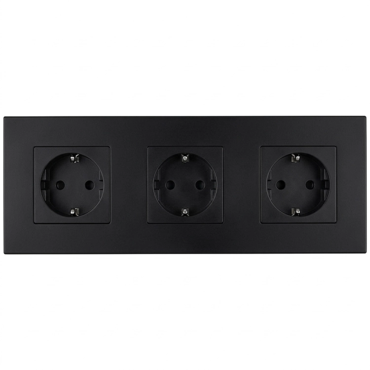Steckdose Dreifach Kunststoff LINEA Schwarz Schuko Dreifachrahmen Und 3 X Steckdose