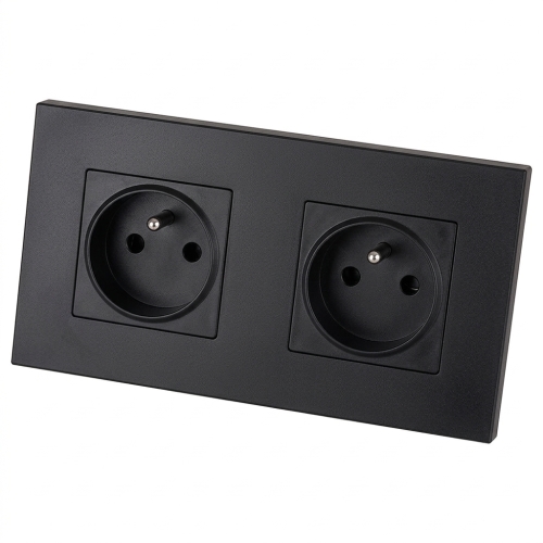 Steckdose Doppelt Kunststoff LINEA Schwarz Und Doppelrahmen 2 X Steckdose MIUUN