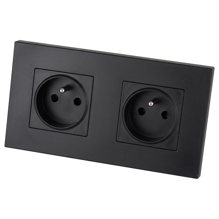 Steckdose Doppelt Kunststoff LINEA Schwarz Und Doppelrahmen 2 X Steckdose MIUUN
