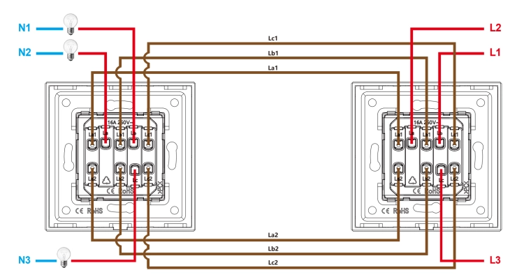 Modul Dreifach-Wechselschalter Schwarz 16A Für Rahmen MIUUN