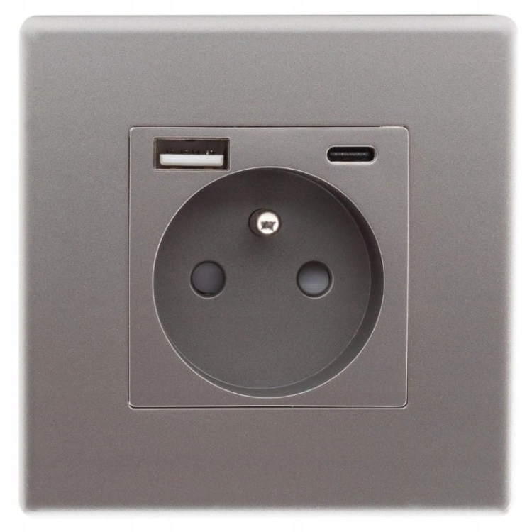 Steckdose Grau Mit Erdungsstift + USB A+C 20W Set Mit PVC-Rahmen