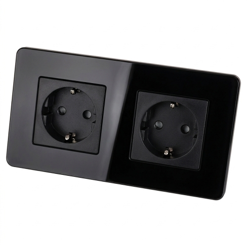 Doppelsteckdose Glas Hochglanz Schuko Schwarz Und Doppelrahmen 2 X Steckdose