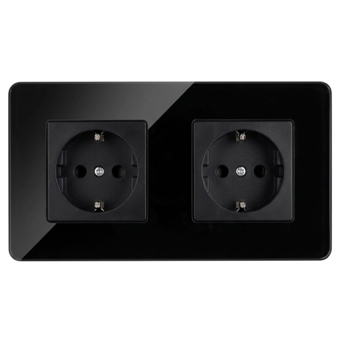 Doppelsteckdose Glas Hochglanz Schuko Schwarz Und Doppelrahmen 2 X Steckdose