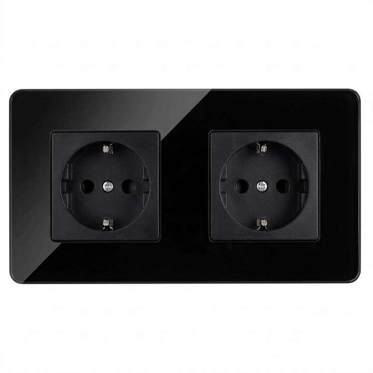 Doppelsteckdose Glas Hochglanz Schuko Schwarz Und Doppelrahmen 2 X Steckdose