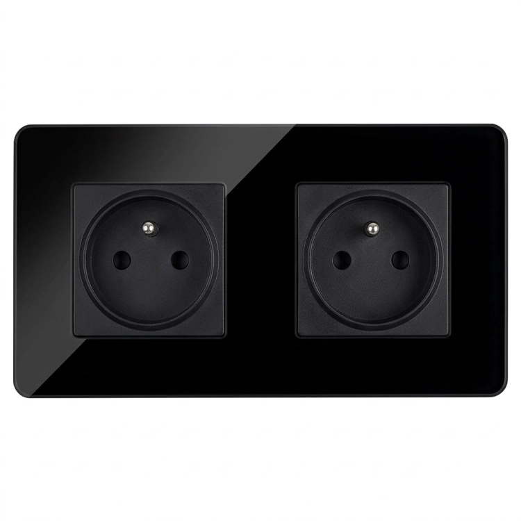 Doppelsteckdose Glas Hochglanz Schwarz Und Doppelrahmen 2 X Steckdose MIUUN