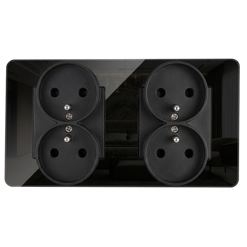 Vierfachsteckdose Glas Hochglanz Schwarz Und Doppelrahmen 2 X Doppelsteckdose MIUUN