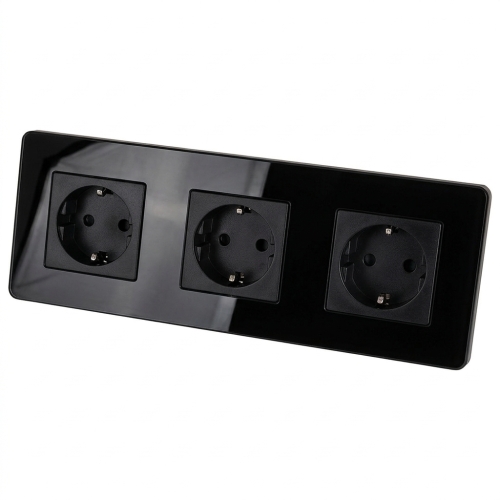 Dreifachsteckdose Glas Hochglanz Schwarz Schuko Dreifachrahmen Und 3 X Steckdose