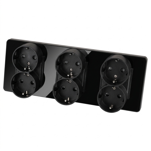 Dreifachsteckdose Glas Hochglanz Schwarz Schuko Dreifachrahmen Und 3 X Doppelsteckdose
