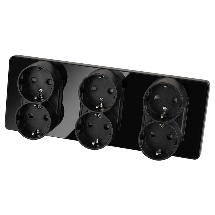 Dreifachsteckdose Glas Hochglanz Schwarz Schuko Dreifachrahmen Und 3 X Doppelsteckdose