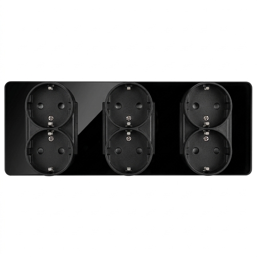 Dreifachsteckdose Glas Hochglanz Schwarz Schuko Dreifachrahmen Und 3 X Doppelsteckdose