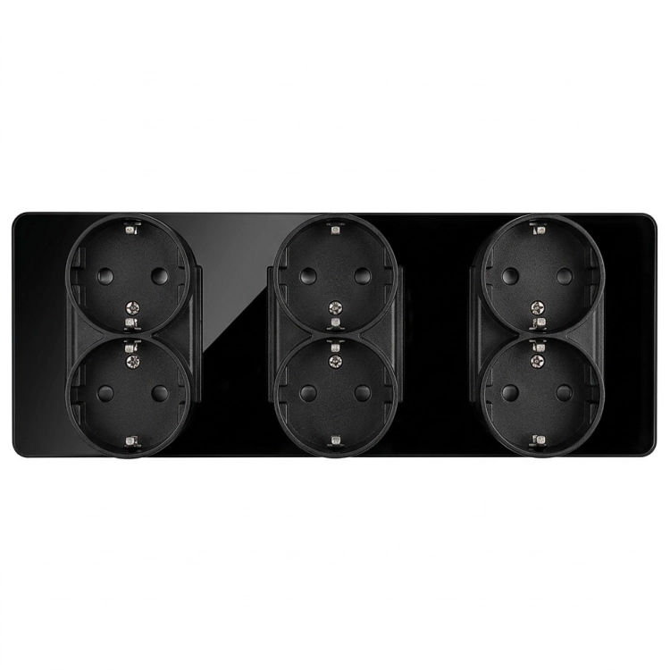 Dreifachsteckdose Glas Hochglanz Schwarz Schuko Dreifachrahmen Und 3 X Doppelsteckdose